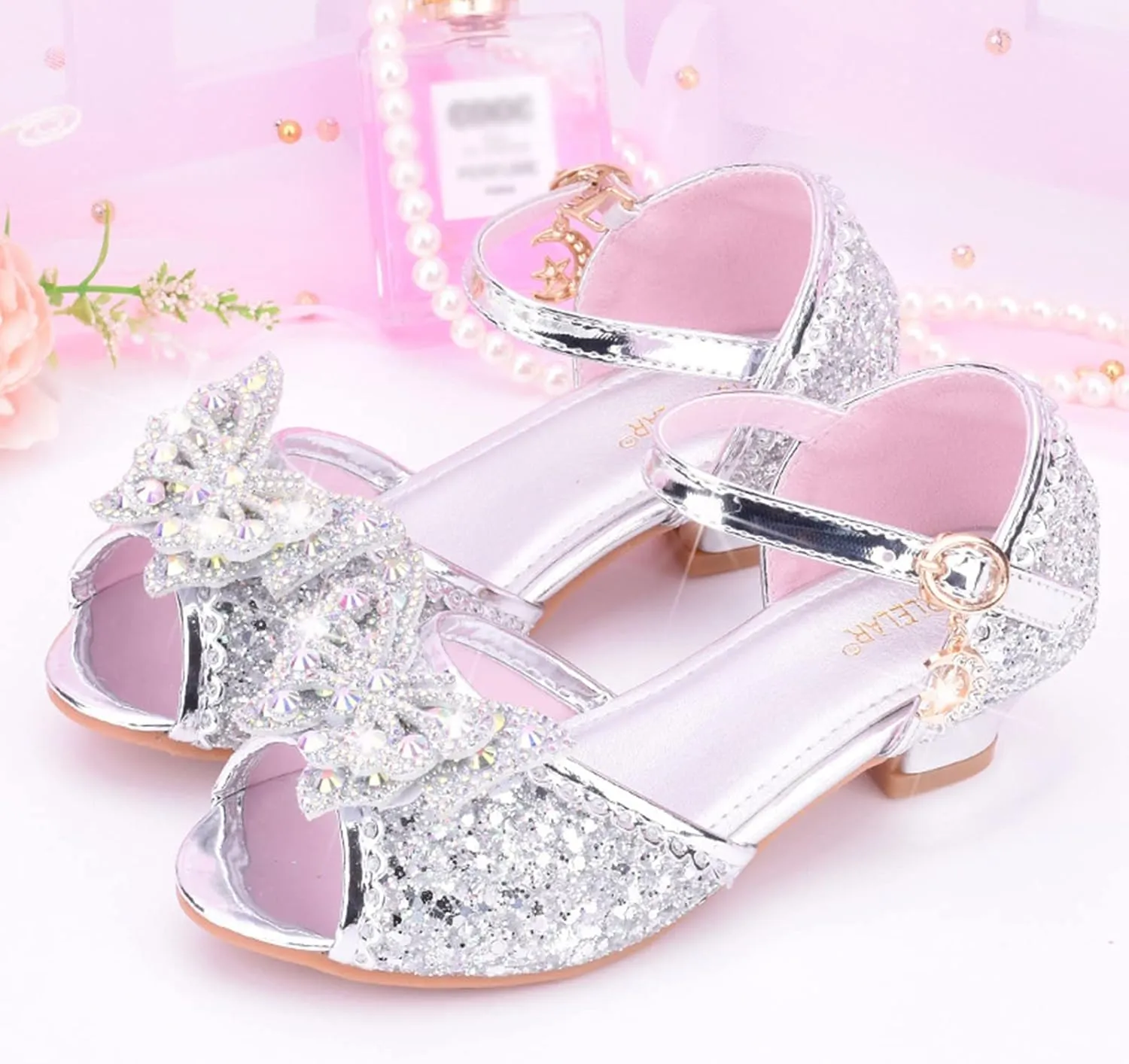 Glitter Wedding Sandals for Girls Kids Dress Shoes Mary Jane Heel Ballet Ankle Buckle Flat for School Party Sandals