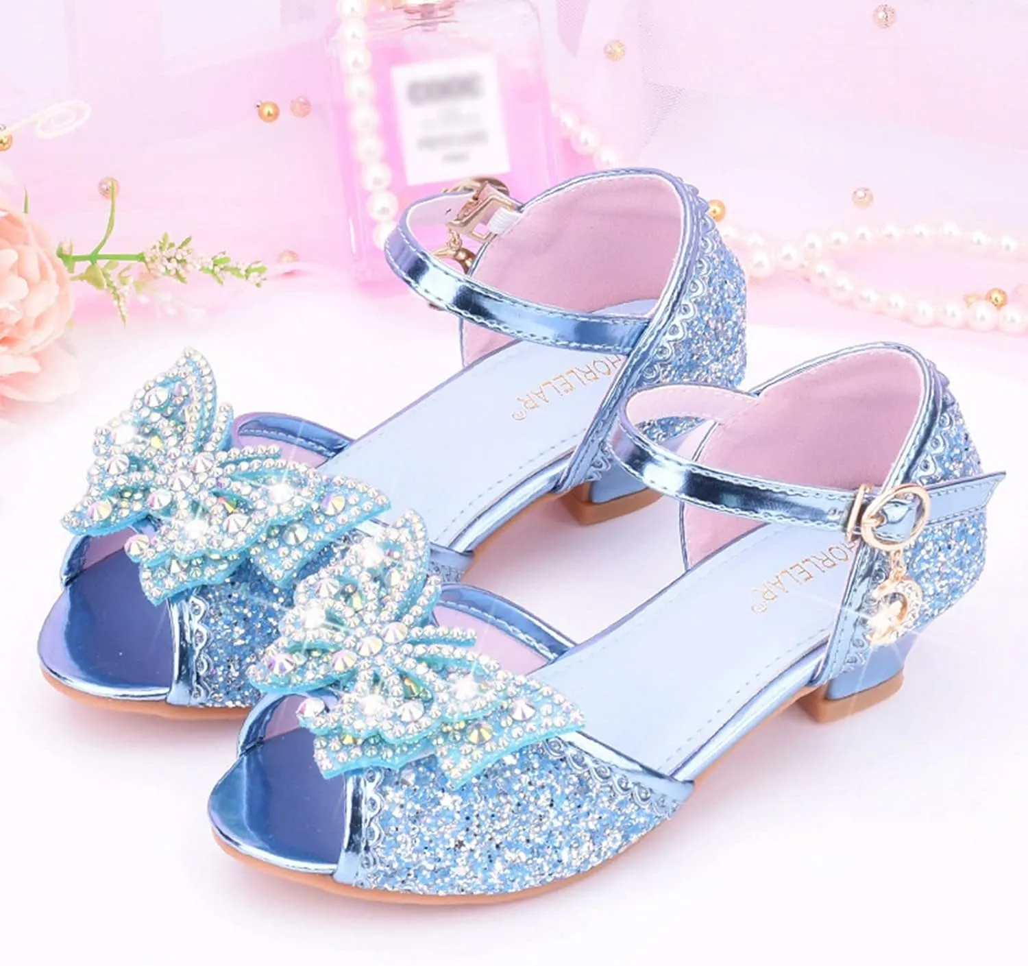 Glitter Wedding Sandals for Girls Kids Dress Shoes Mary Jane Heel Ballet Ankle Buckle Flat for School Party Sandals
