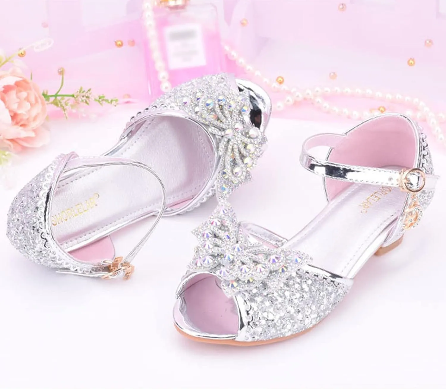 Glitter Wedding Sandals for Girls Kids Dress Shoes Mary Jane Heel Ballet Ankle Buckle Flat for School Party Sandals