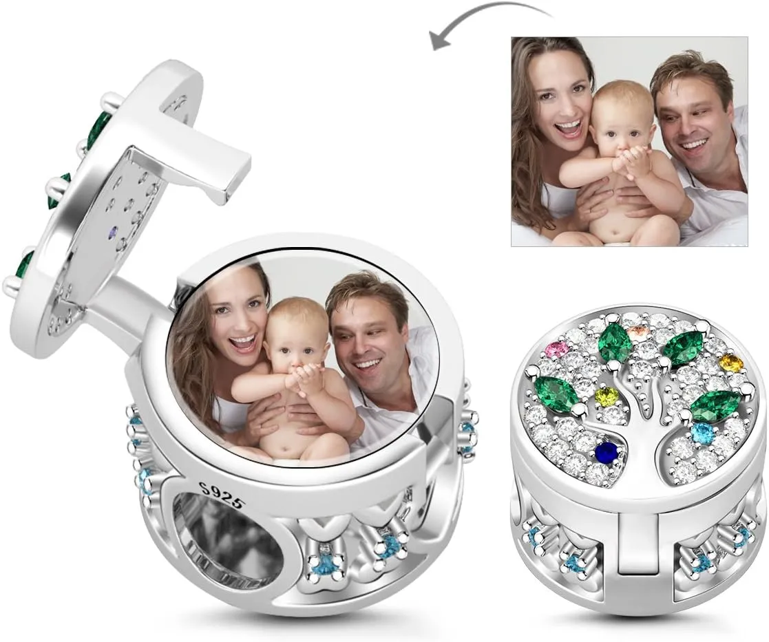 GNOCE Custom Photo Charm Personalized Photo Charm 925 Sterling Silver Pendant for Bracelets Necklaces (Family Three)