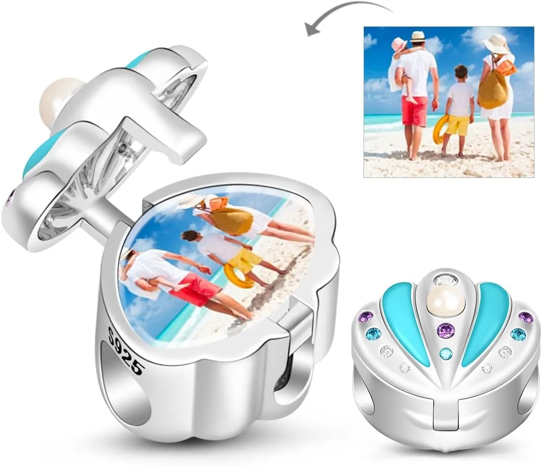 GNOCE Custom Photo Charm Personalized Photo Charm 925 Sterling Silver Pendant for Bracelets Necklaces (Shell)