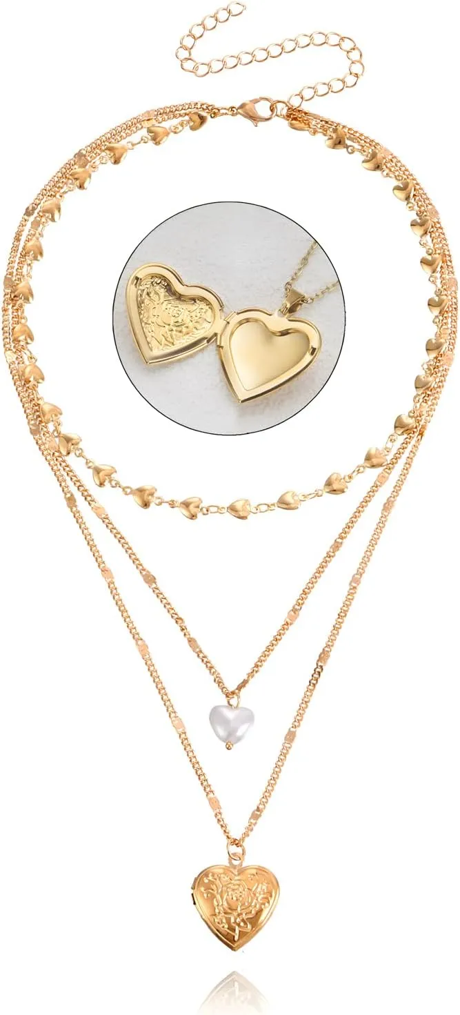 Gold Layered Heart Choker Necklace for Women Heart Charm Necklaces