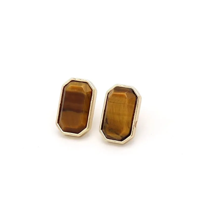 Handcrafted Natural Stone Inlaid Earrings - Exquisite and Minimalist Design for Women  (Tiger eye stone)