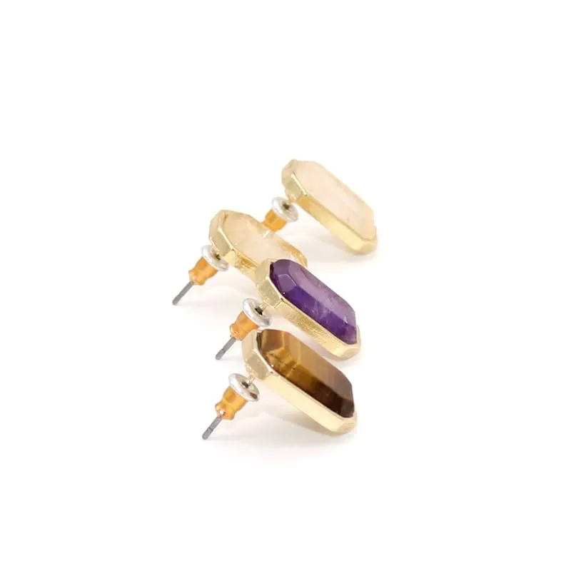 Handcrafted Natural Stone Inlaid Earrings - Exquisite and Minimalist Design for Women  (Tiger eye stone)