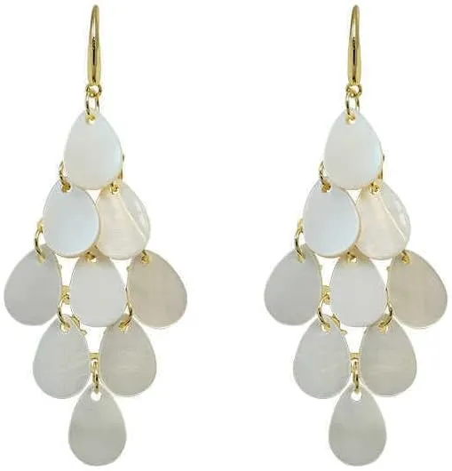 Handmade Shell Teardrop Dangle Earrings  18K Gold Plated, Boho Chandelier Earrings, Elegant Beach-Inspired Statement Jewelry