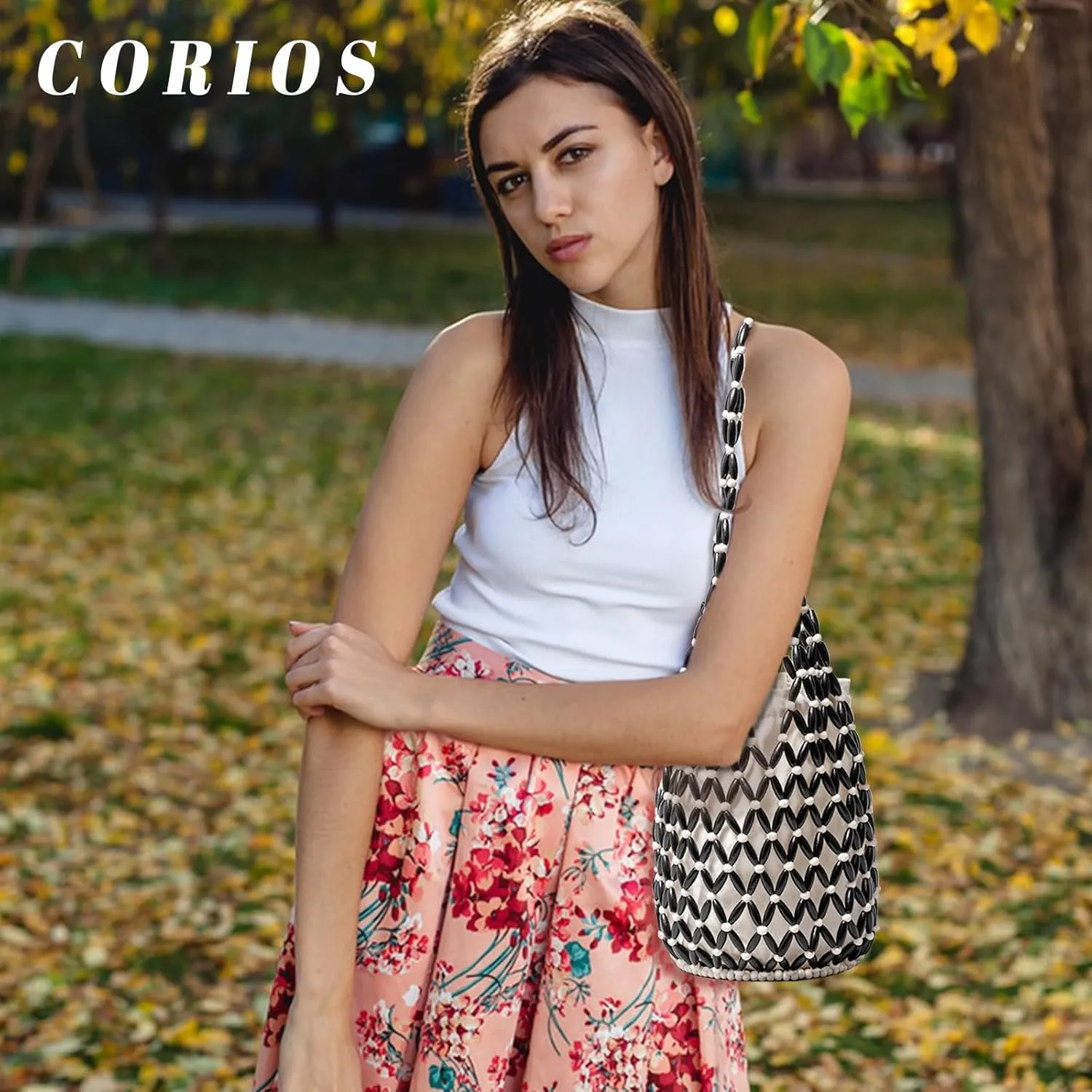 Handmade Woven Bucket Bag Drawstring Handbag for Women Summer Beach Bag Bohemian Clutch Bag Retro Top-handle Bag