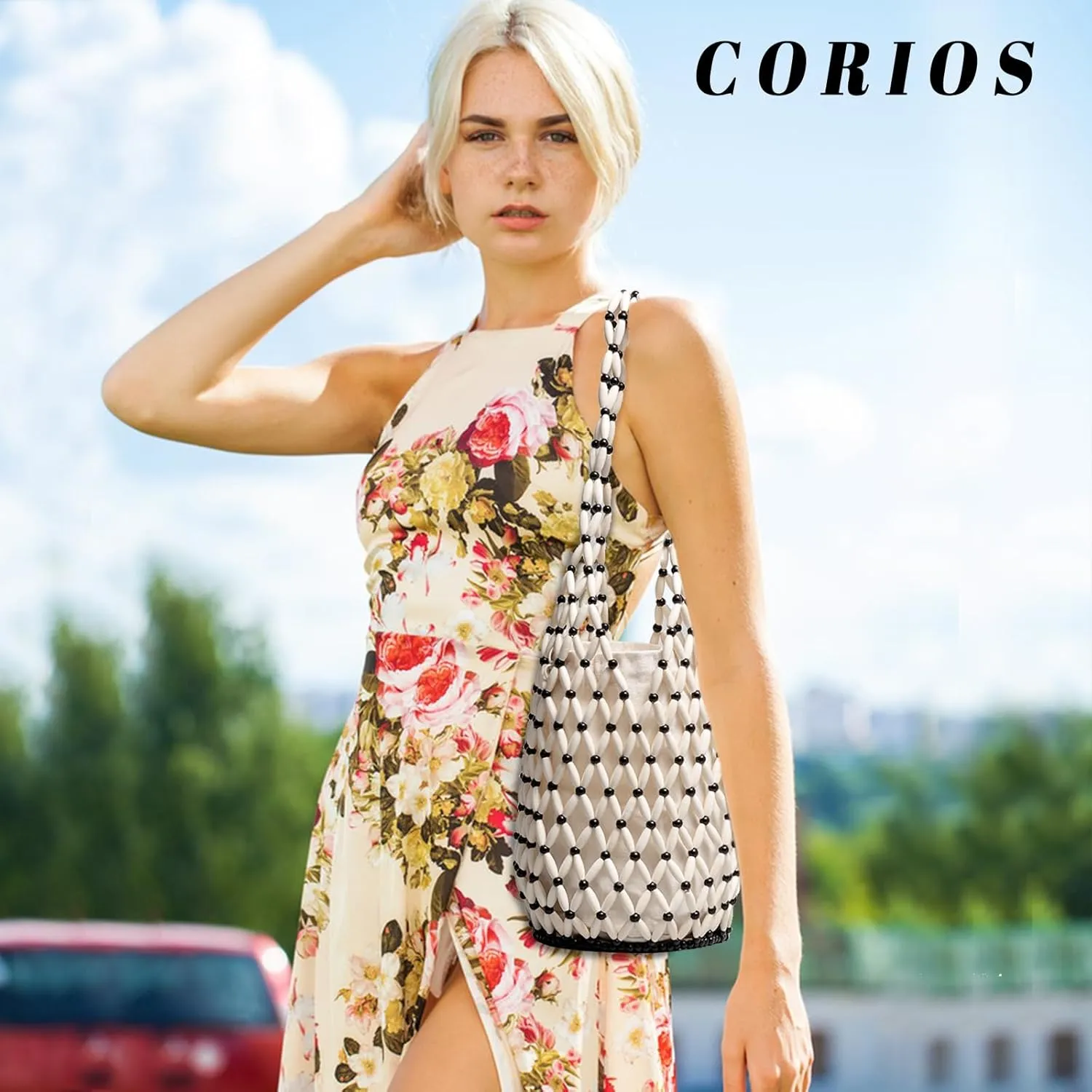 Handmade Woven Bucket Bag Drawstring Handbag for Women Summer Beach Bag Bohemian Clutch Bag Retro Top-handle Bag