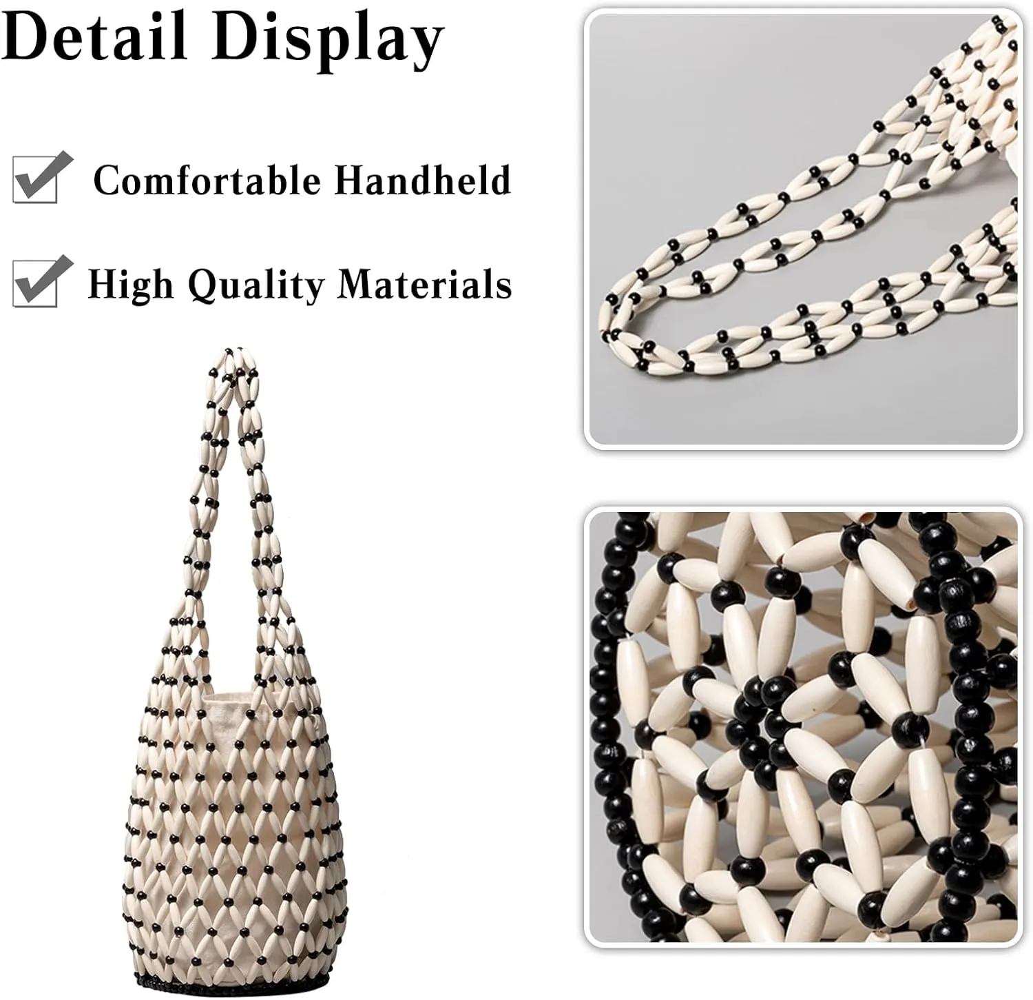 Handmade Woven Bucket Bag Drawstring Handbag for Women Summer Beach Bag Bohemian Clutch Bag Retro Top-handle Bag