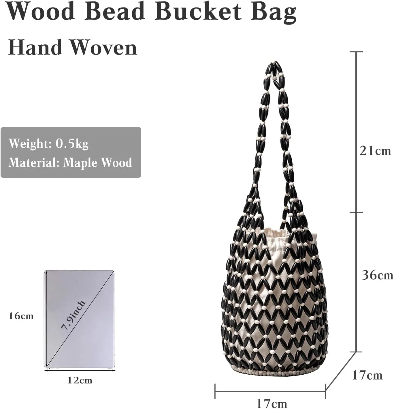 Handmade Woven Bucket Bag Drawstring Handbag for Women Summer Beach Bag Bohemian Clutch Bag Retro Top-handle Bag