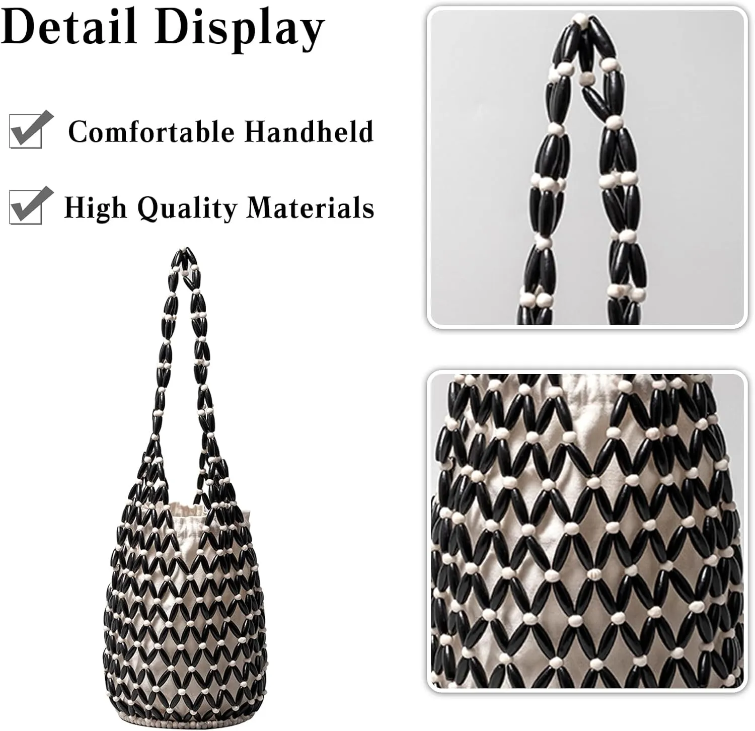 Handmade Woven Bucket Bag Drawstring Handbag for Women Summer Beach Bag Bohemian Clutch Bag Retro Top-handle Bag