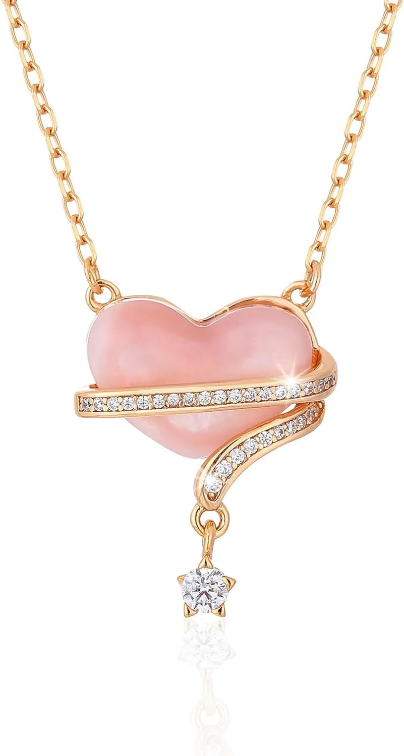 Heart Necklaces for Women 925 Sterling Silver Mother of Pearl Necklace with Pentagonal Pendant 18K Gold Plated Birthday Anniversary Christmas Valentines Gifts for Her,Mom, Wife, Girlfriend