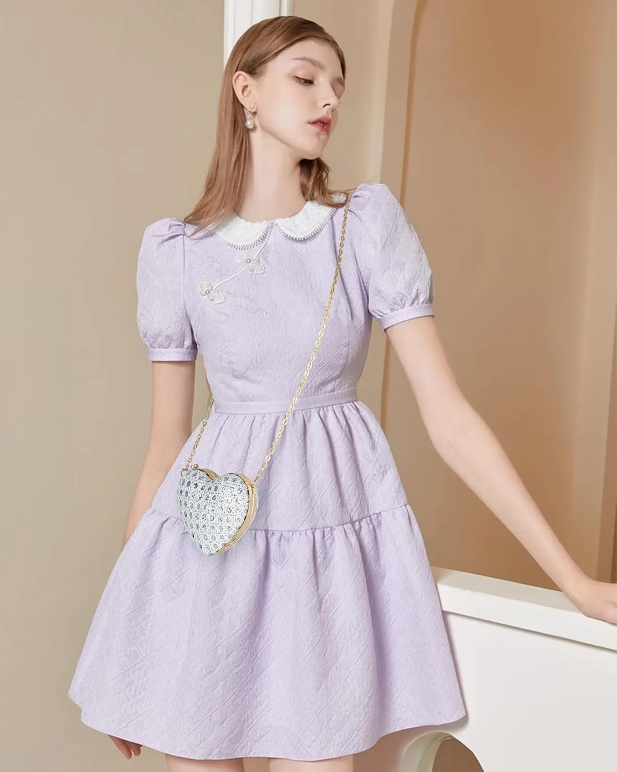 Heart Shape Evening Clutch Handbag Purse Glitter Sequins Faux Leather Shoulder Small Chain Crossbody Wedding
