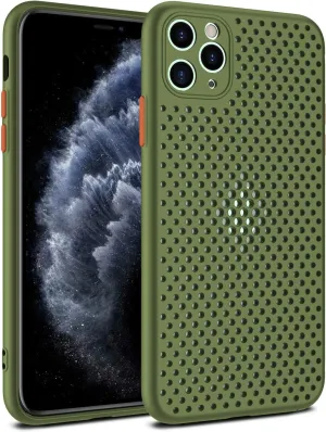 Heat Dissipation Phone Case, New Breathable Hollow Cellular Hole Heat Dissipation Case Full Back Camera Lens Protection Ultra Slim TPU Case Cover (Army Green, Compatible with iPhone X/XS)