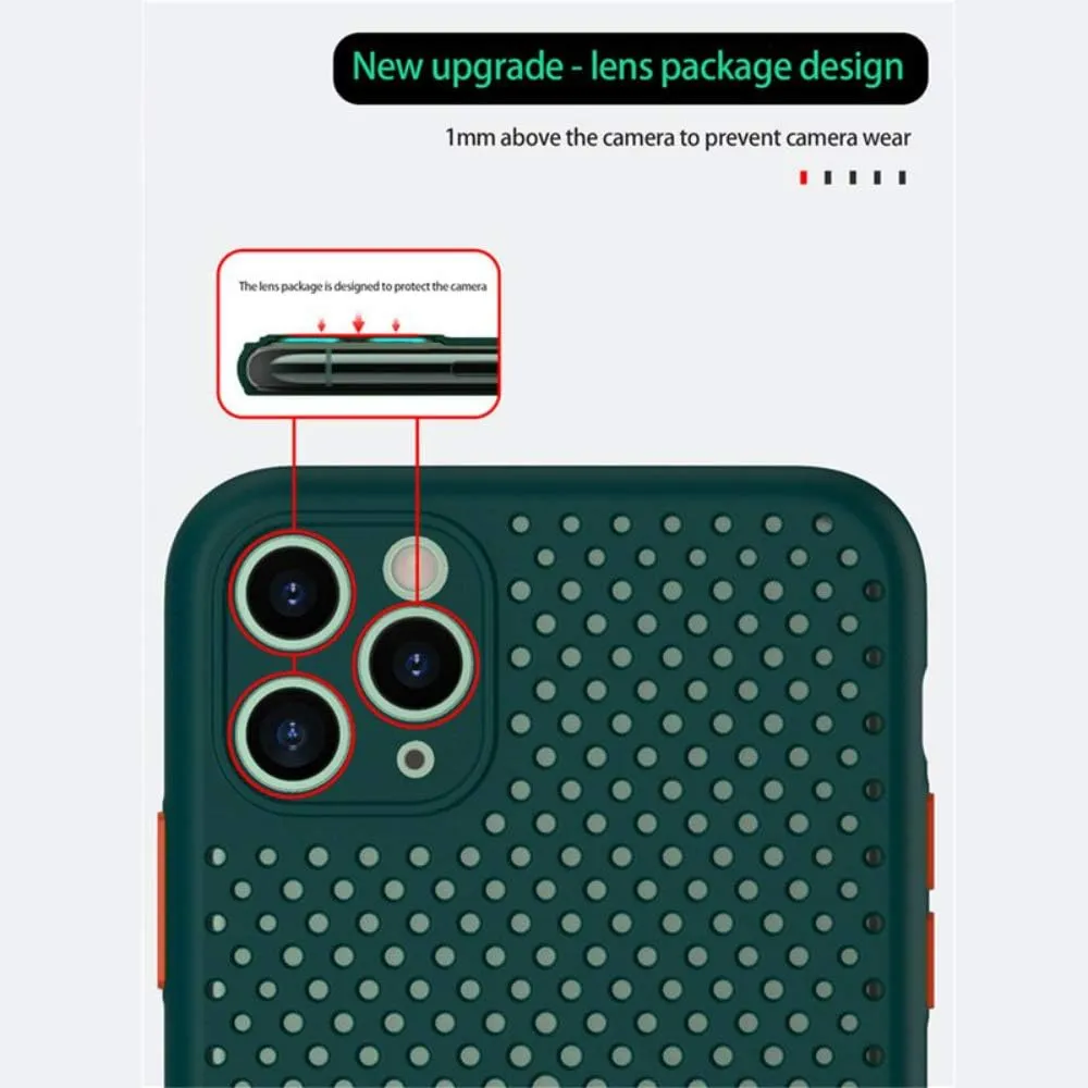 Heat Dissipation Phone Case, New Breathable Hollow Cellular Hole Heat Dissipation Case Full Back Camera Lens Protection Ultra Slim TPU Case Cover (Dark Green, Compatible with iPhone X/XS)
