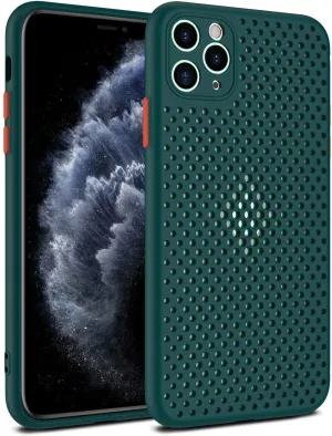 Heat Dissipation Phone Case, New Breathable Hollow Cellular Hole Heat Dissipation Case Full Back Camera Lens Protection Ultra Slim TPU Case Cover (Dark Green, Compatible with iPhone X/XS)