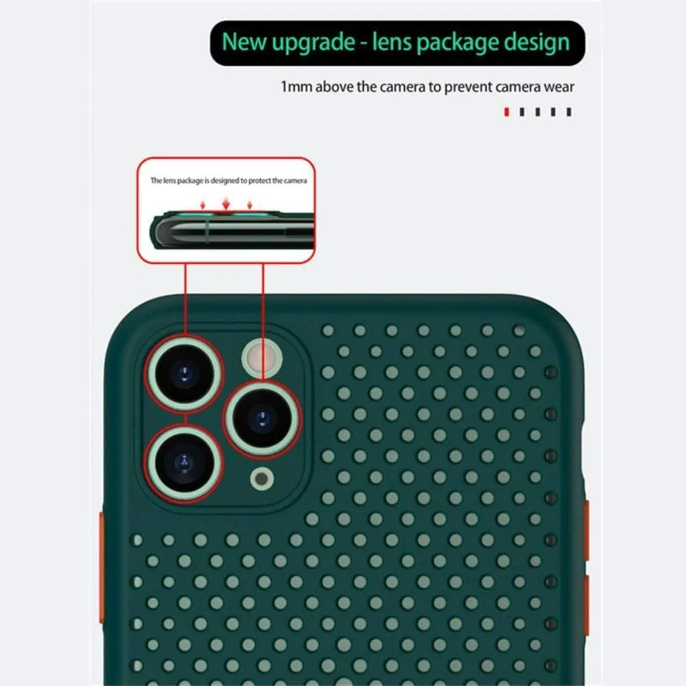 Heat Dissipation Phone Case, New Breathable Hollow Cellular Hole Heat Dissipation Case Full Back Camera Lens Protection Ultra Slim TPU Case Cover (Mint Green, Compatible with iPhone X/XS)