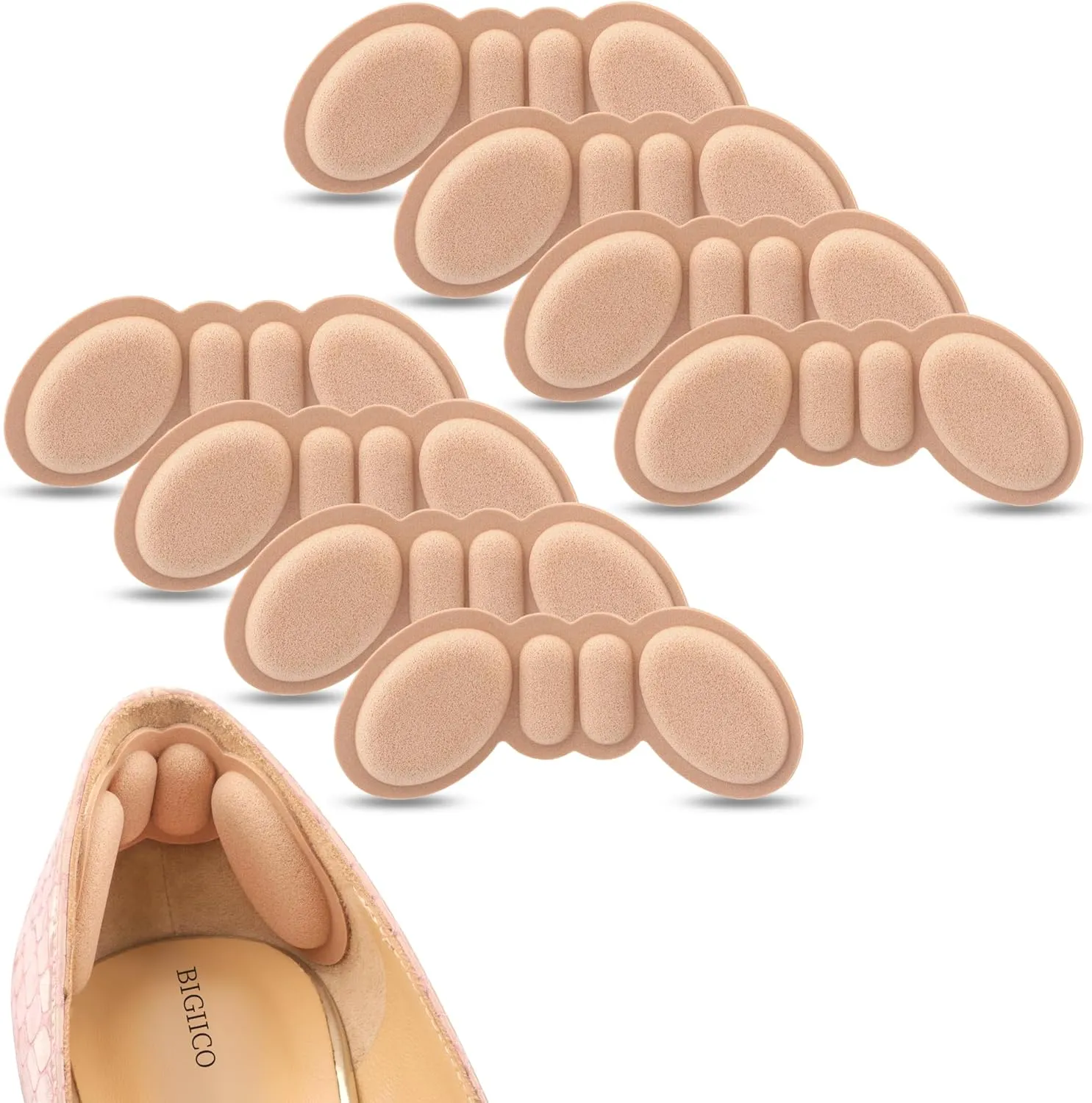Heel Pads for Shoes That are Too Big, 4 Pairs Foamed Cotton Heel Cushions for Pain Relief & Tighter Fit, Filler Improved Shoe Fit and Comfort (Rosybrown)