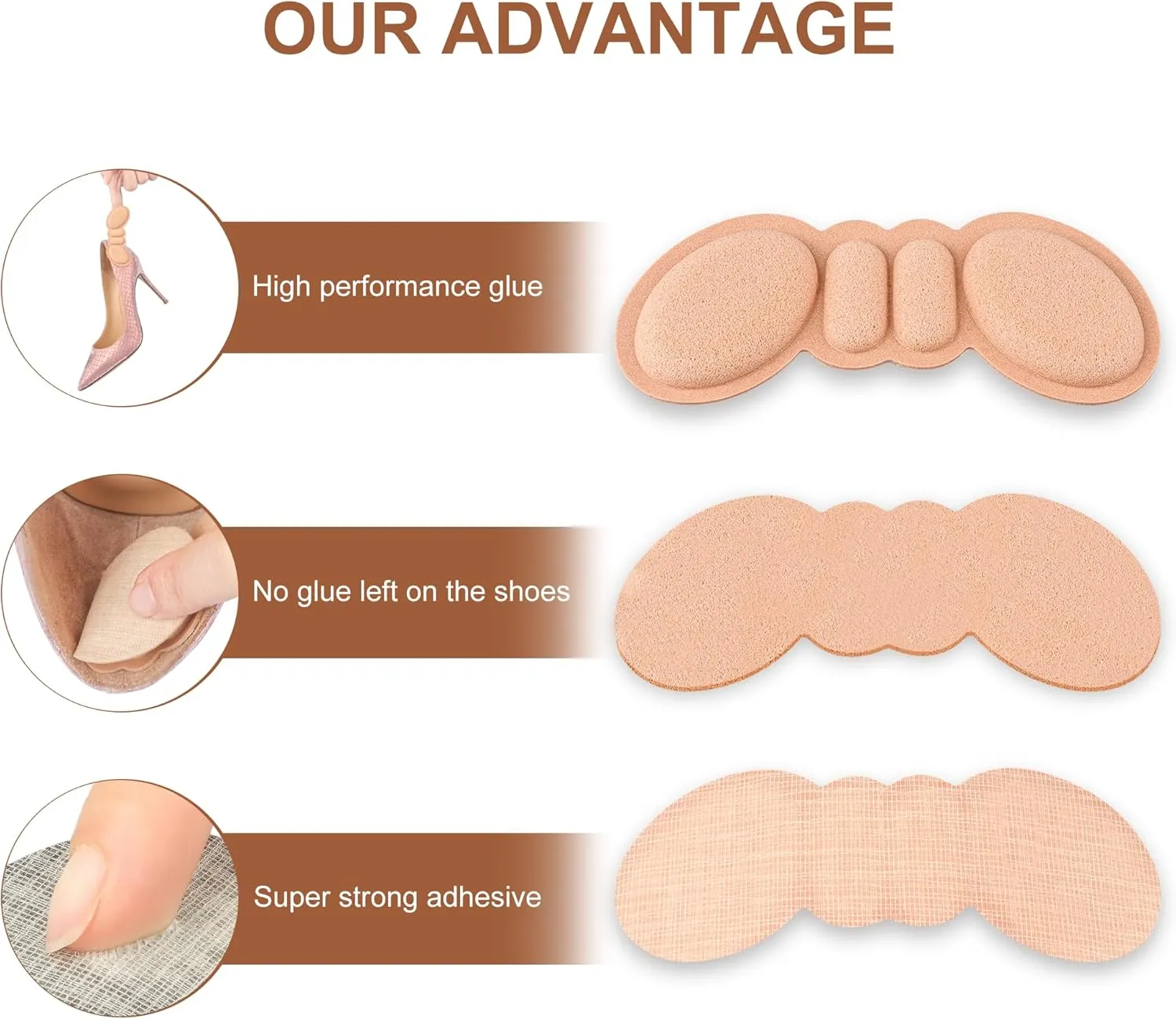 Heel Pads for Shoes That are Too Big, 4 Pairs Foamed Cotton Heel Cushions for Pain Relief & Tighter Fit, Filler Improved Shoe Fit and Comfort (Rosybrown)