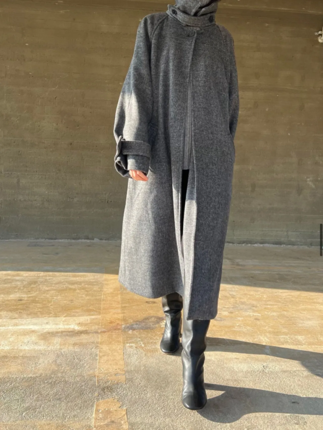 HERRINGBONE ONE BUTTON LONG COAT