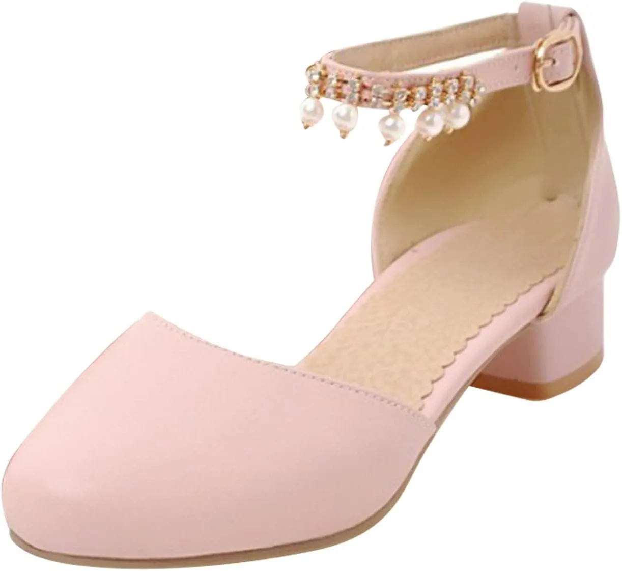 High Heels Pumps for Girl Baby Low Heel Dress Pumps Mary Jane Dress Shoes Pearls Flower Girl Wedding Party Shoes