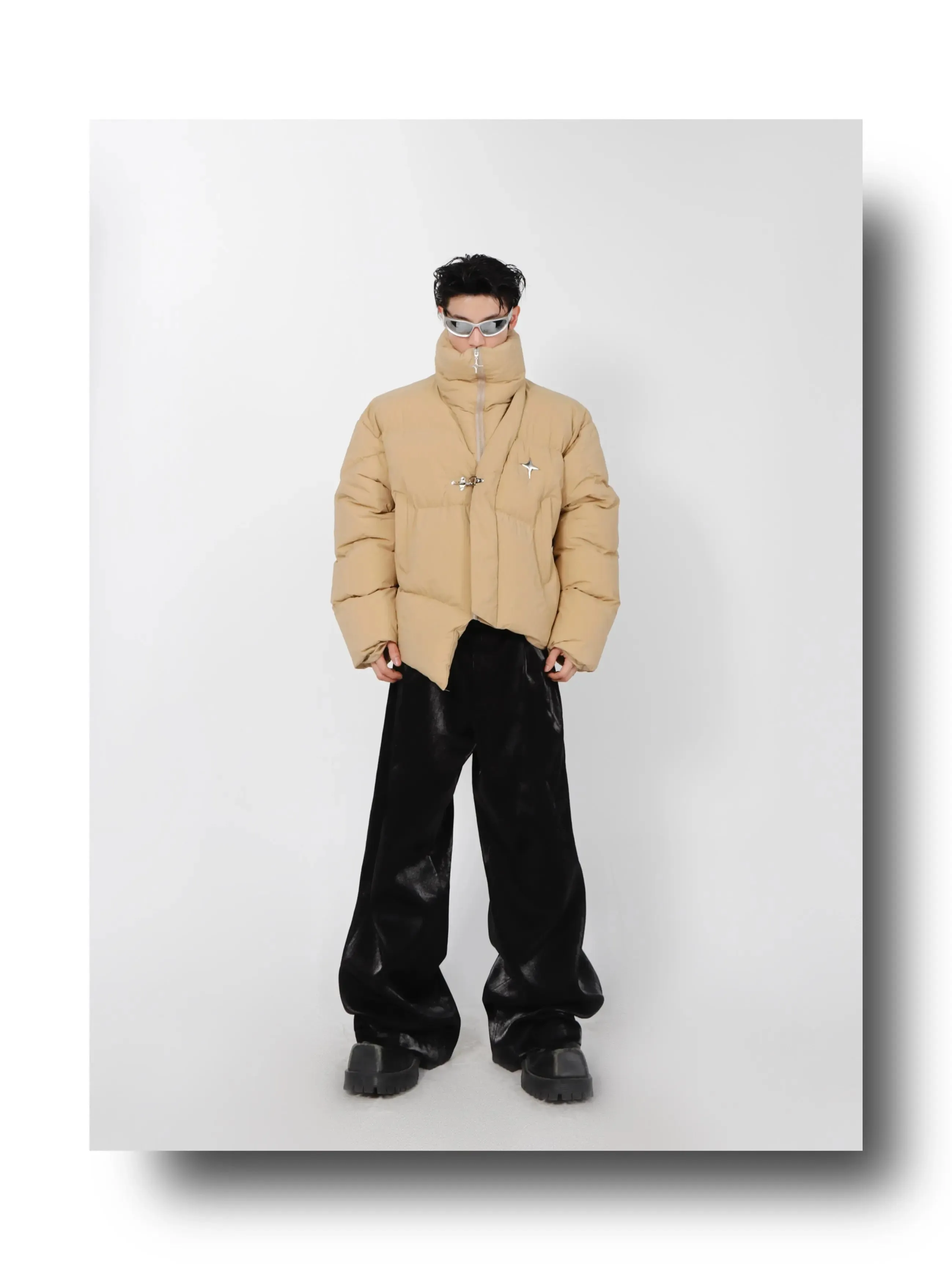 High Neck Asymmetrical Design Winter Coat