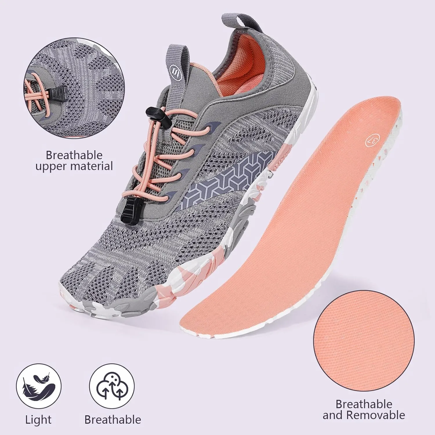 Hike Barefoot Shoes Women Men Wide Toe Box Zero Drop Footwear Lightweight Hike Shoe Non-Slip Grounded Shoes Women for Outdoor Trail Running Walking Weightlifting