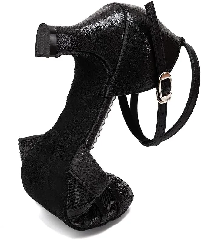 HIPPOSEUS Women's Closed Toe Latin Ballroom Dance Shoes Sequin Salsa Tango Scocial Practice Dancer Shoes,Model 105