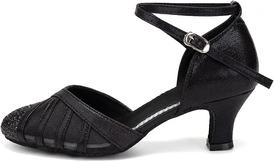 HIPPOSEUS Women's Closed Toe Latin Ballroom Dance Shoes Sequin Salsa Tango Scocial Practice Dancer Shoes,Model 105