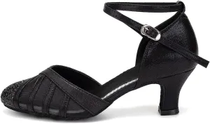 HIPPOSEUS Women's Closed Toe Latin Ballroom Dance Shoes Sequin Salsa Tango Scocial Practice Dancer Shoes,Model 105