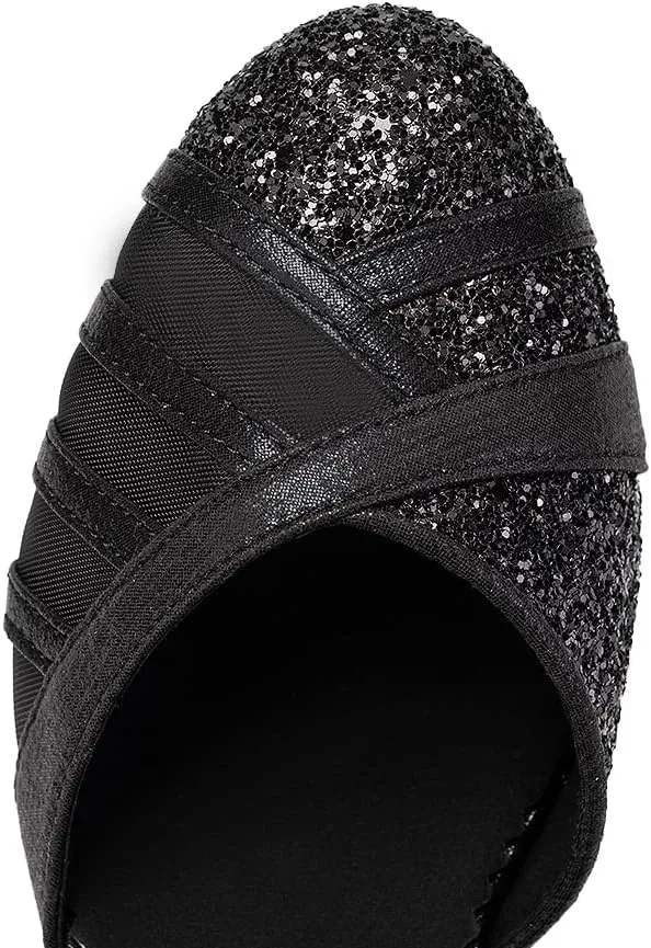 HIPPOSEUS Women's Closed Toe Latin Ballroom Dance Shoes Sequin Salsa Tango Scocial Practice Dancer Shoes,Model 105