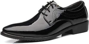 HOOENG Oxford Dress Shoes for Men Lace Up Snip Toe Patent Leather Derby Shoes Vegan Leather Slip Resistant Rubber Sole Non Slip Anti-Slip Party (Color : Black, Size : 7.5)