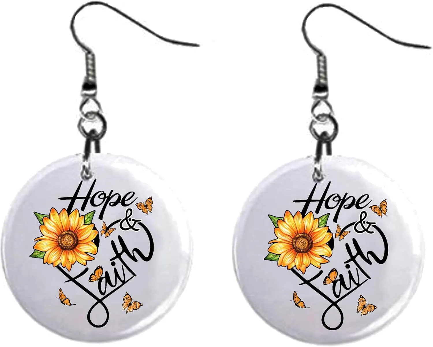 Hope Faith Novelty Dangle Button Earrings Jewelry 1 inch
