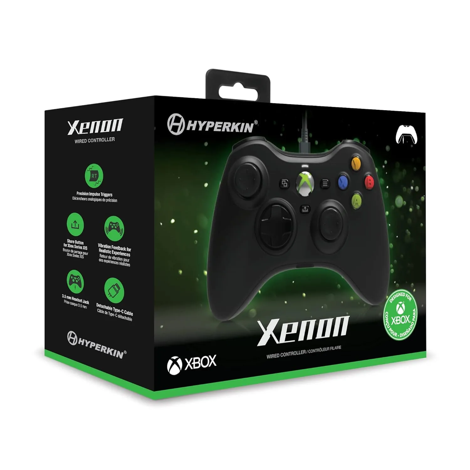 Hyperkin Xenon Wired Controller - Black - Officially licensed Xbox 360 Controller replica for use with Xbox Series X|S, Xbox One, Windows 10|11, PC, Video Game Controller, 3.5MM Audio Jack, Impulse Triggers, Plug and Play Gaming Gamepad