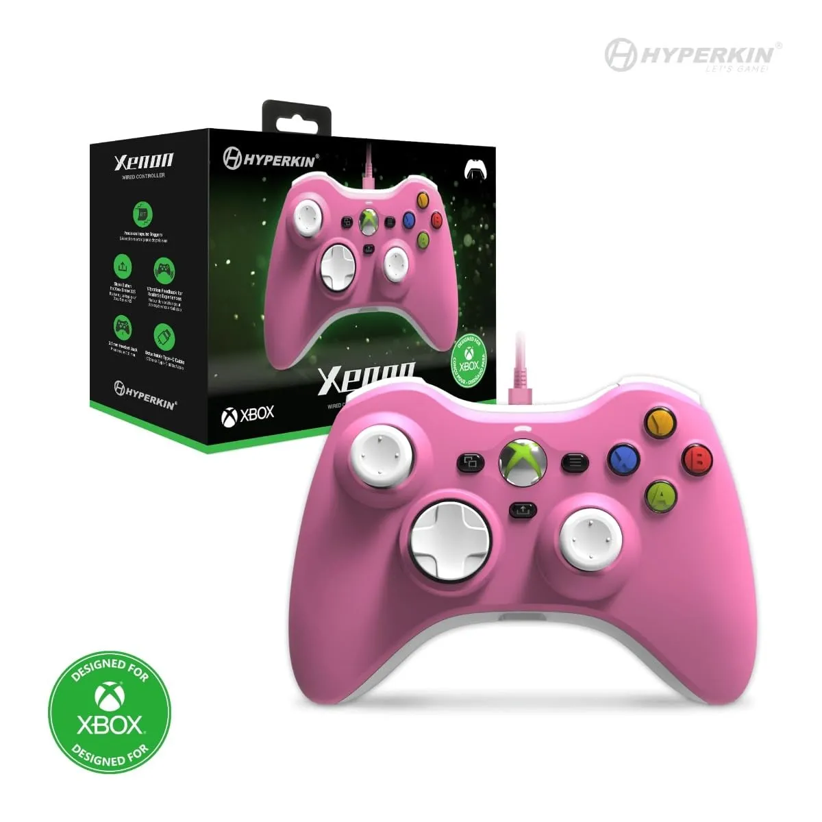 Hyperkin Xenon Wired Controller - Pink - Officially licensed Xbox 360 Controller replica for use with Xbox Series X|S, Xbox One, Windows 10|11, PC, Video Game Controller, 3.5MM Audio Jack, Impulse Triggers, Plug and Play Gaming Gamepad