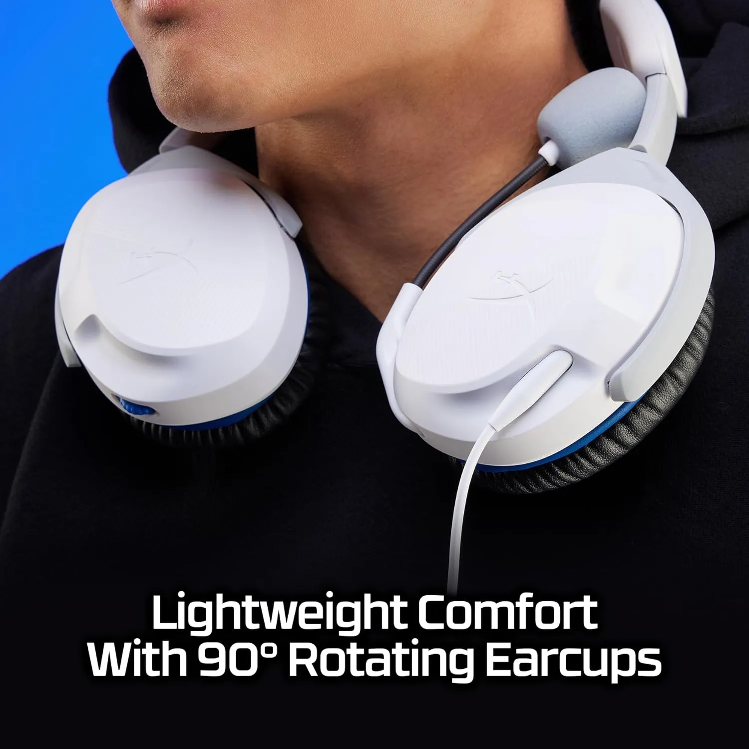 HyperX Cloud Stinger 2 Wired Gaming Headsets with Mic Noise Cancellation PS4 PS5 Gaming Headphones 50mm Drivers Memory Foam Premium Leatherette Swivel-to-Mute Lightweight Over Ear, White (Renewed)