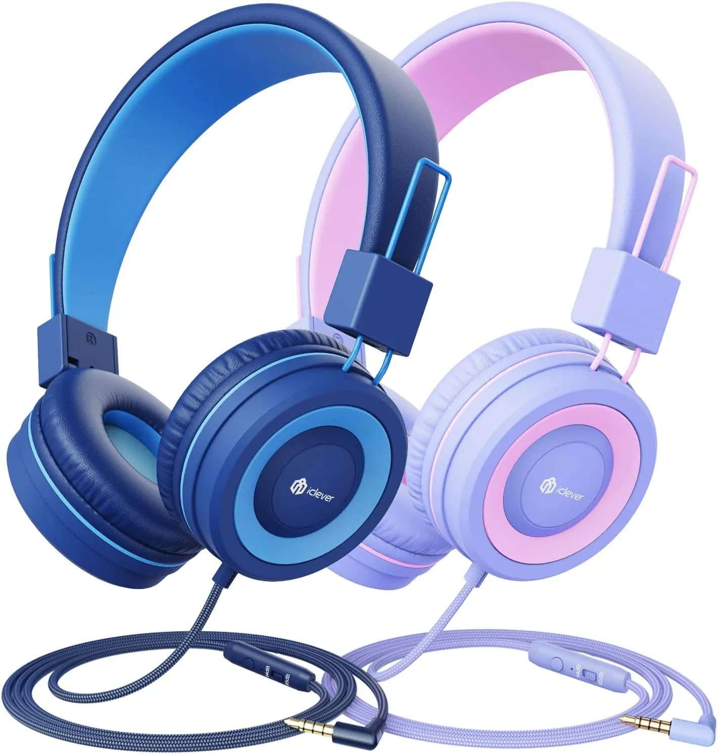 iClever [2 Pack] Kids Headphones with Microphone for Online Schooling - Safe Volume Limited 85dB/94dB, Adjustable Foldable Headphones for Girls/Boys/Airplane/Computer/Laptop