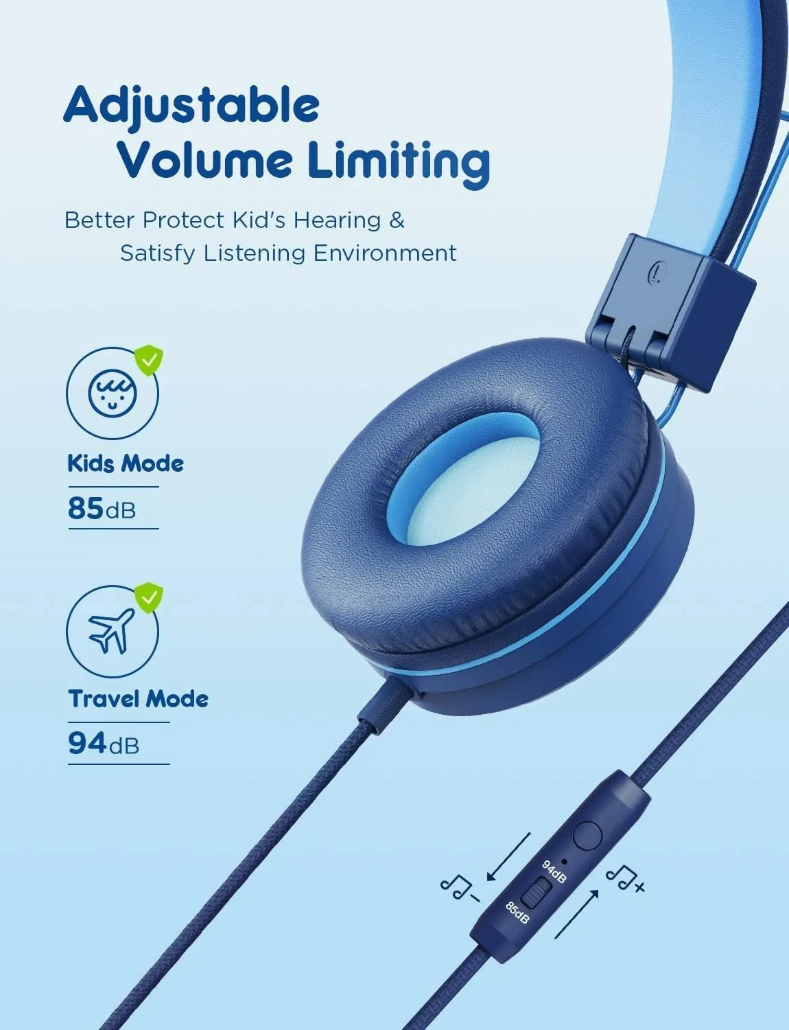 iClever [2 Pack] Kids Headphones with Microphone for Online Schooling - Safe Volume Limited 85dB/94dB, Adjustable Foldable Headphones for Girls/Boys/Airplane/Computer/Laptop