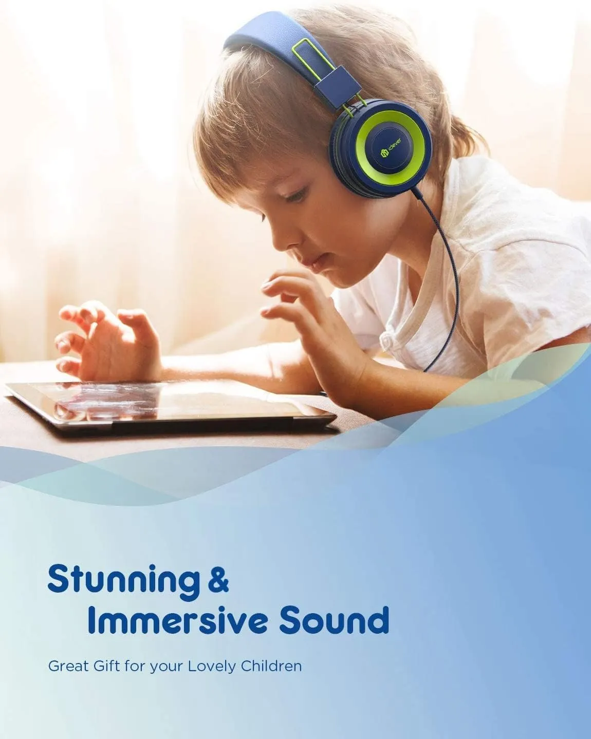 iClever 2 Pack Kids Headphones with Sharing Splitter - HS22 Safe Volume Limited - HD Microphone Tangle-Free Foldable Stereo Wired Headphones for Kids Teens for School/Tablet/Travel (Black & Green)