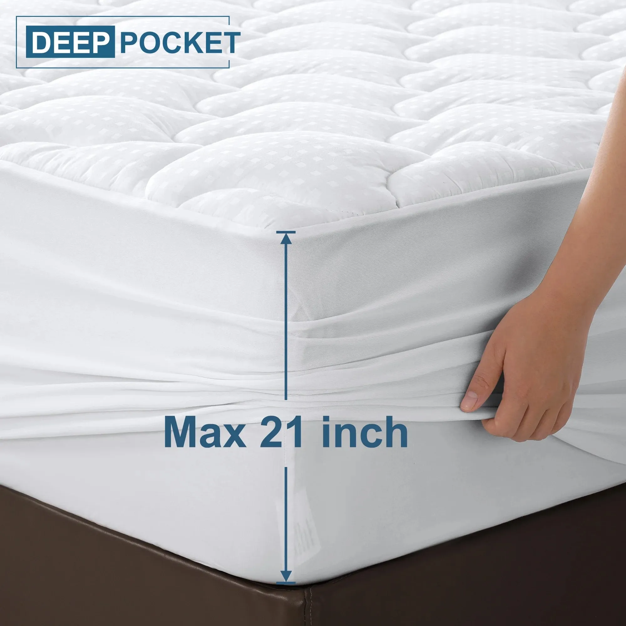 INGALIK Queen Size Mattress Pad, 400TC Cotton Pillow Top Mattress Cover, Quilted Fitted Mattress Protector with 8-21" Deep Pocket, Cooling Mattress Topper (60x80 Inches, White)
