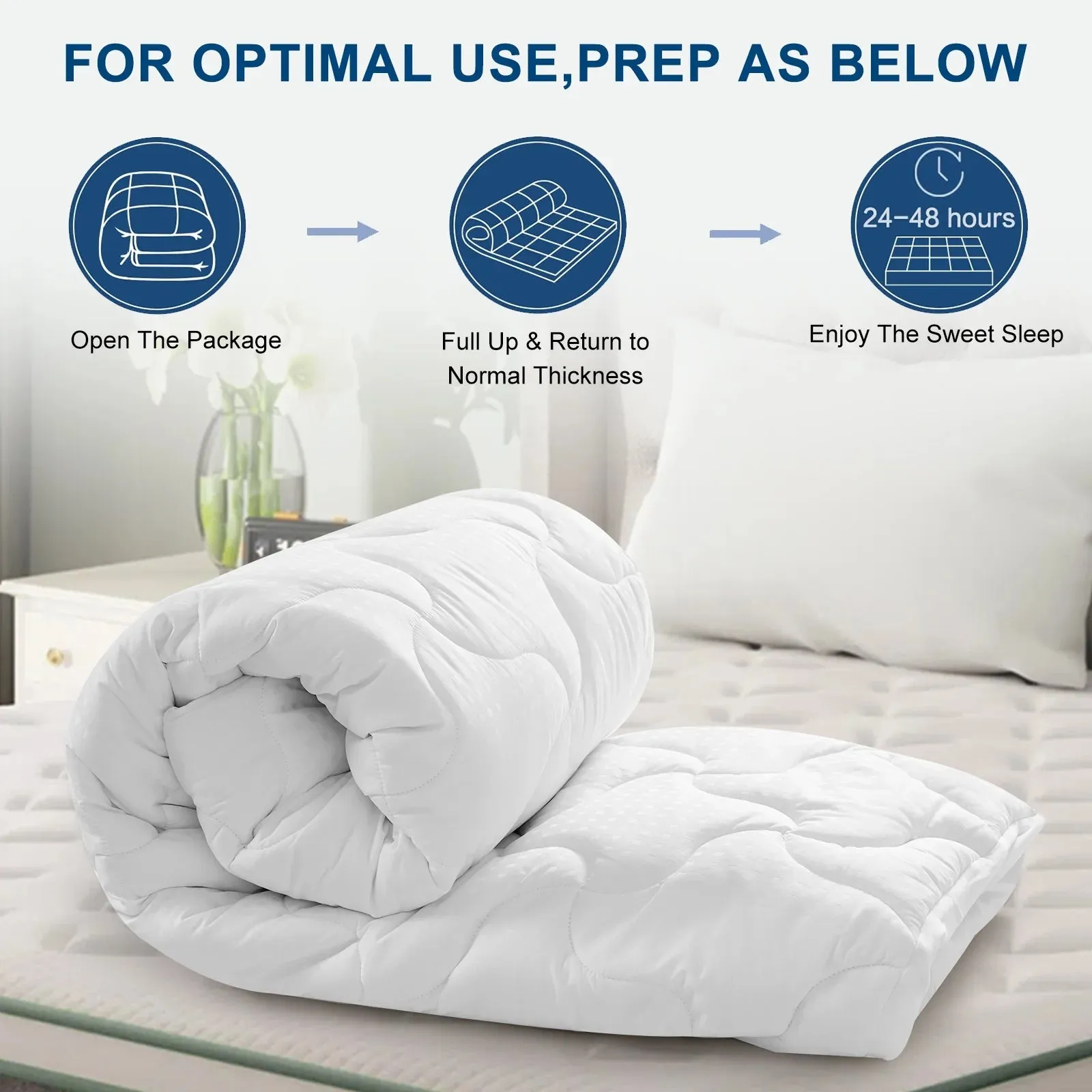 INGALIK Queen Size Mattress Pad, 400TC Cotton Pillow Top Mattress Cover, Quilted Fitted Mattress Protector with 8-21" Deep Pocket, Cooling Mattress Topper (60x80 Inches, White)