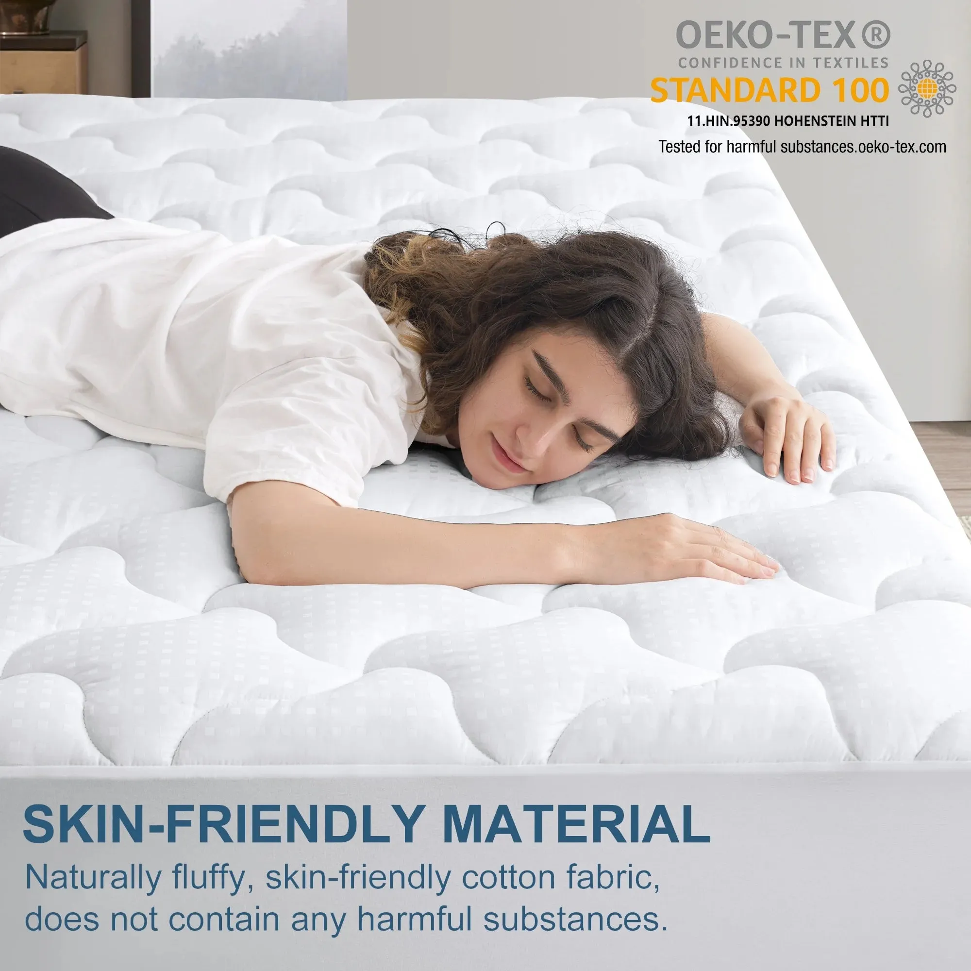 INGALIK Queen Size Mattress Pad, 400TC Cotton Pillow Top Mattress Cover, Quilted Fitted Mattress Protector with 8-21" Deep Pocket, Cooling Mattress Topper (60x80 Inches, White)