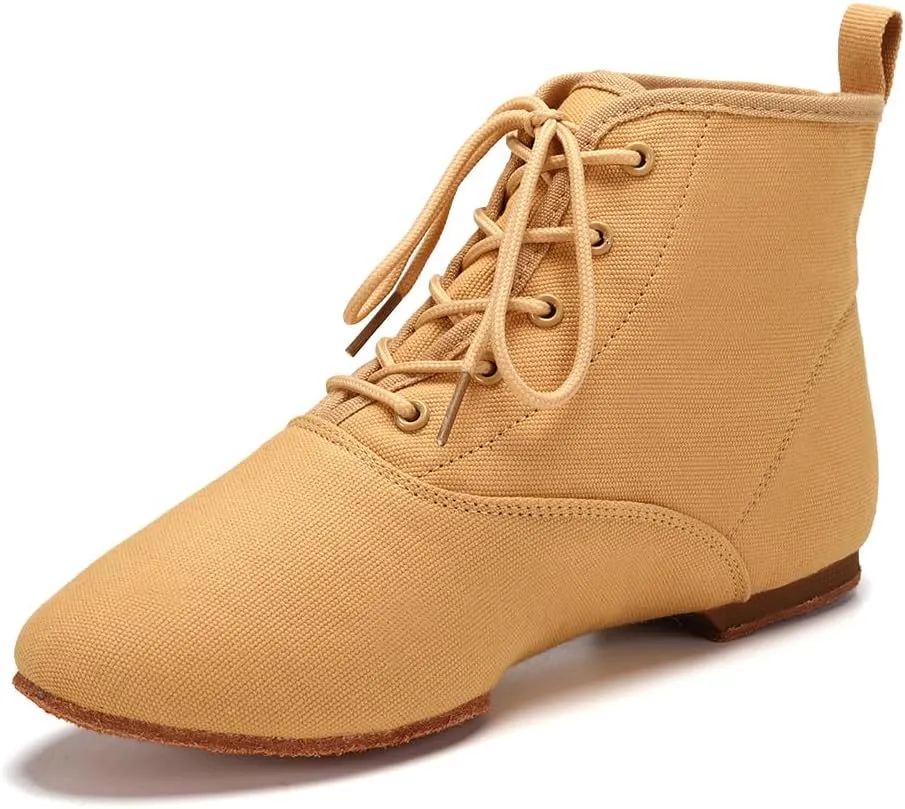 Jazz Dance Boots for Women Canvas Lace-up Ballroom Dance Flat Boots Practice Dancing Shoes