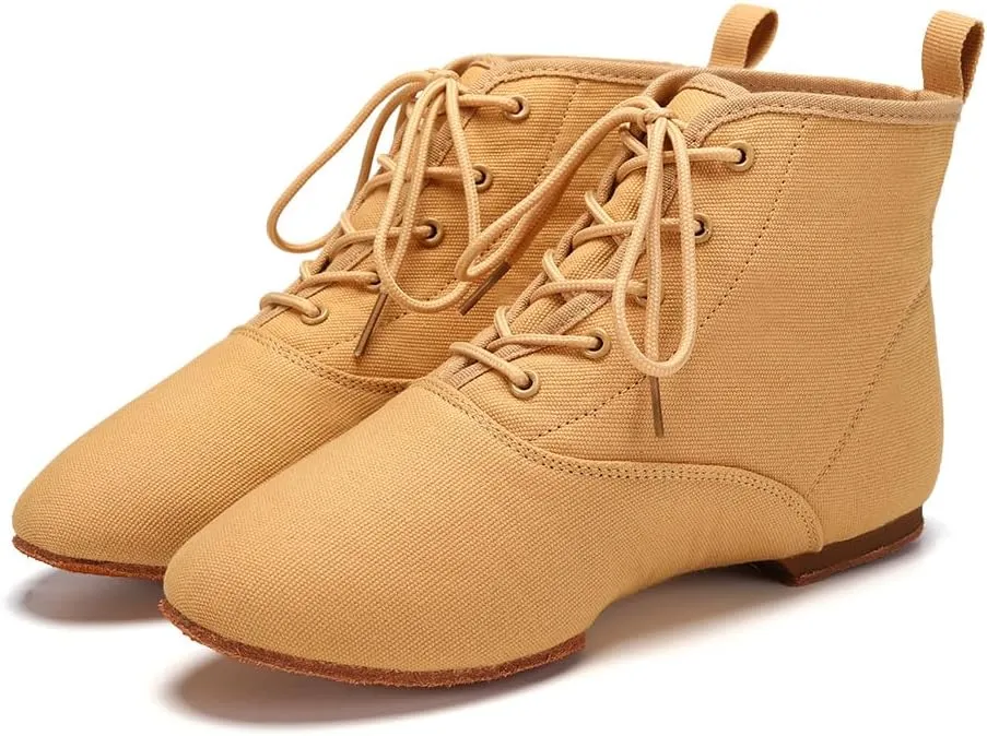 Jazz Dance Boots for Women Canvas Lace-up Ballroom Dance Flat Boots Practice Dancing Shoes