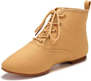Jazz Dance Boots for Women Canvas Lace-up Ballroom Dance Flat Boots Practice Dancing Shoes