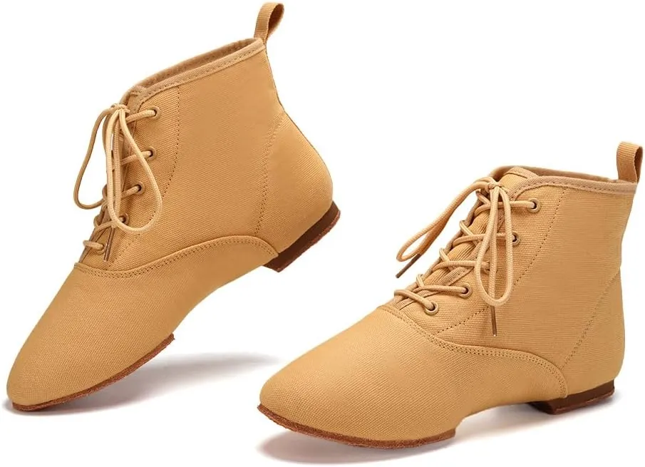 Jazz Dance Boots for Women Canvas Lace-up Ballroom Dance Flat Boots Practice Dancing Shoes