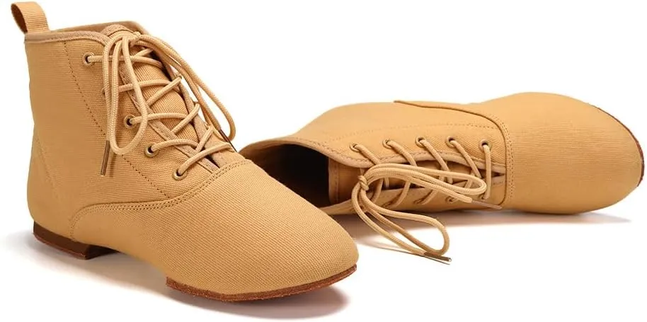 Jazz Dance Boots for Women Canvas Lace-up Ballroom Dance Flat Boots Practice Dancing Shoes