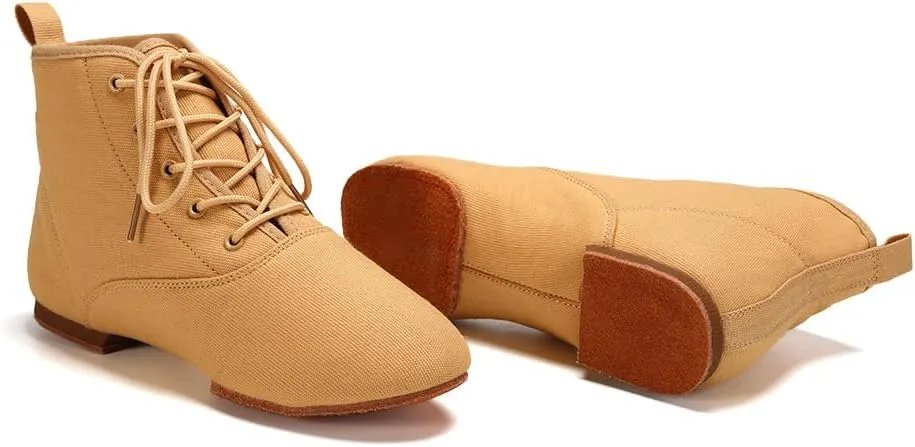 Jazz Dance Boots for Women Canvas Lace-up Ballroom Dance Flat Boots Practice Dancing Shoes