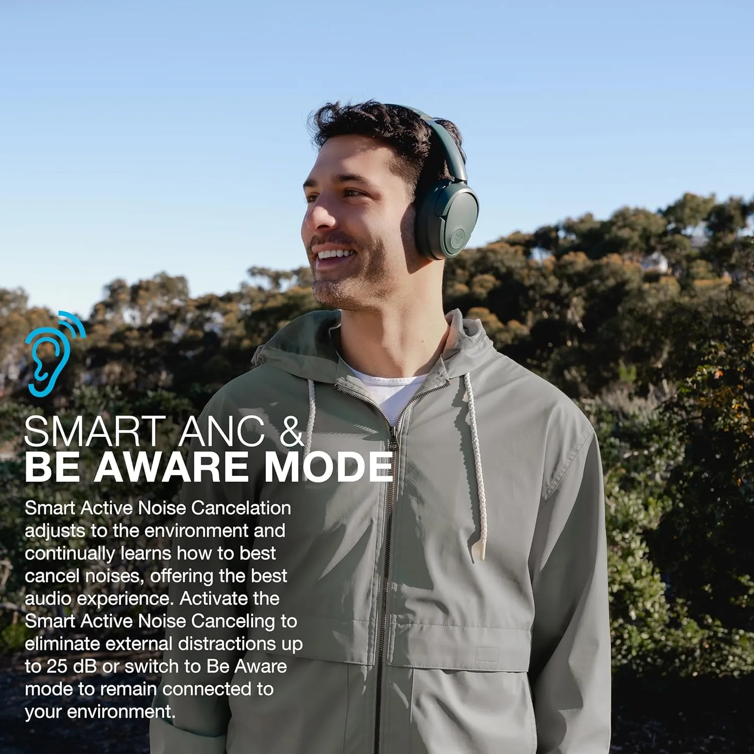 JLab JBuds Lux ANC Wireless Headphones, Sage, Hybrid Active Noise Cancelling, Customizable Sound, Spatial Audio Compatible, Premium Over-Ear Bluetooth Headset