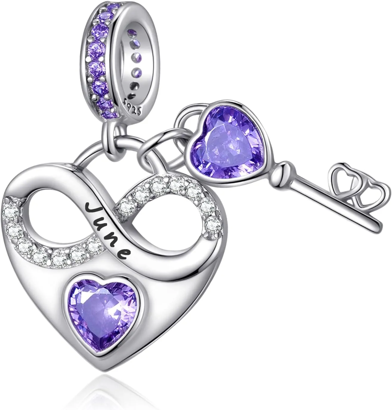 June Birthstone Charm for Charm Bracelet, 925 Sterling Silver Infinity Love Heart Dangle Charm for Bracelet and Necklace, Birthday Mother's day Christmas Jewelry Gifts for Women