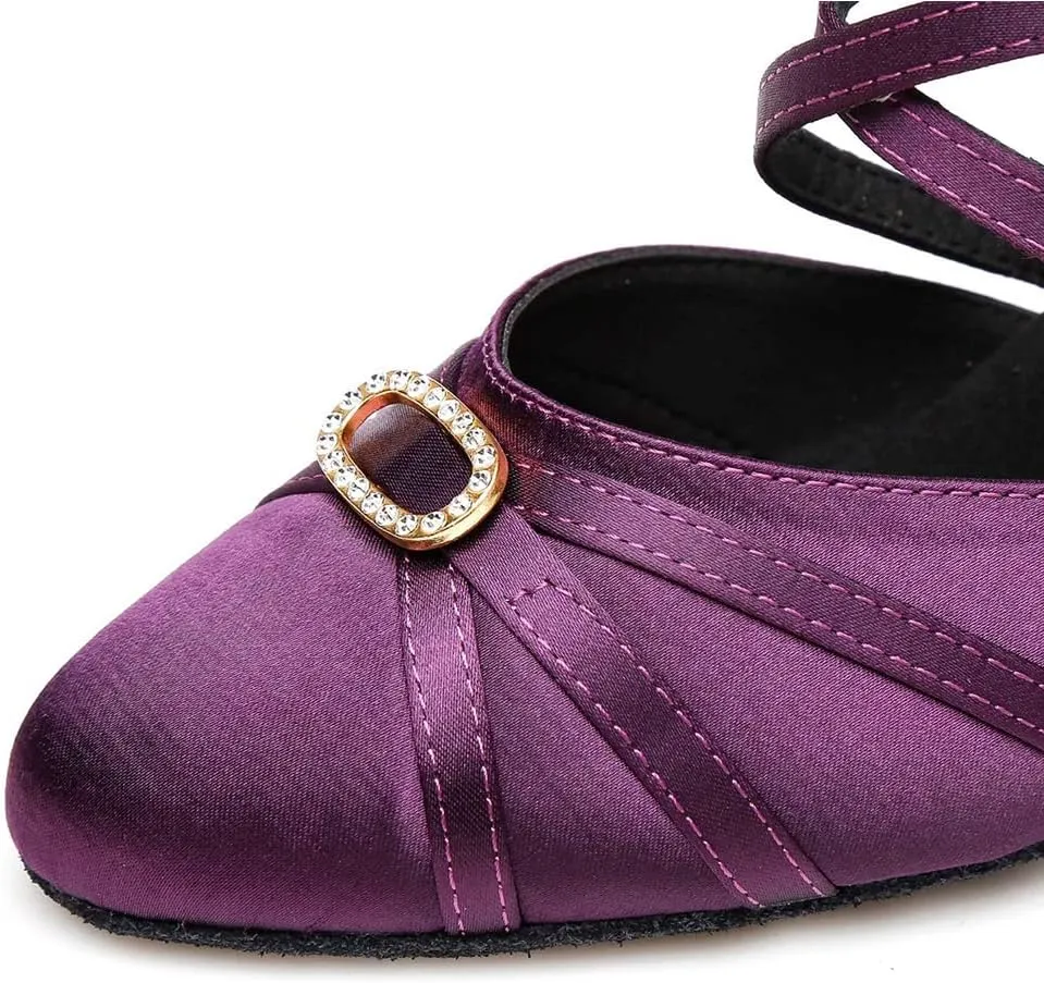 JUODVMP Closed Toe Dance Shoes Satin Latin Ballroom Dance Shoes L117K